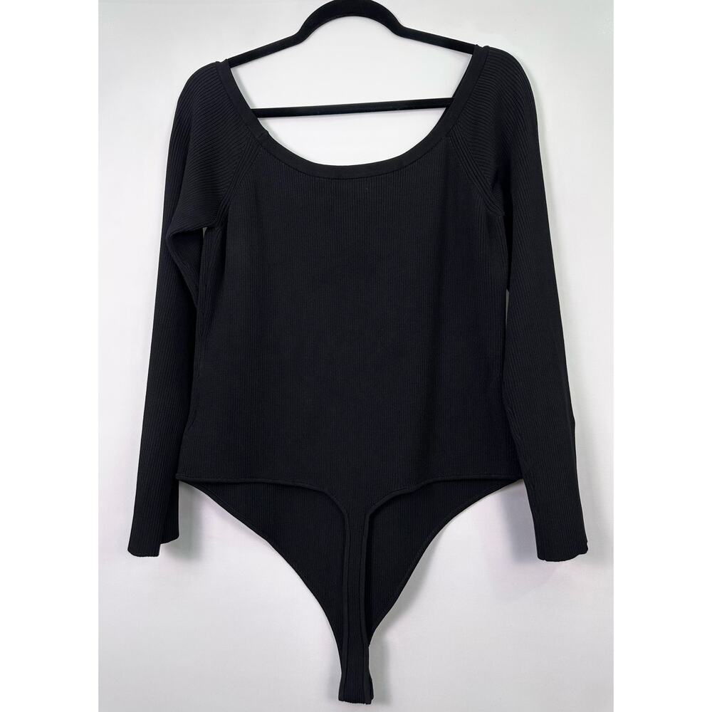 Good American Black Ribbed Long Sleeve Thong Bodysuit Size 7 - Picture 4 of 9